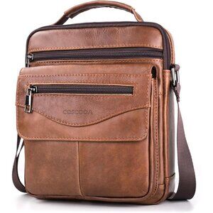 💫 Coscooa Leather Crossbody Bag Men Brown Messenger Satchel Travel Shoulder Bag